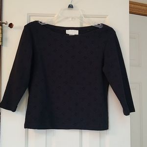 Cache black eyelet pattern knit top